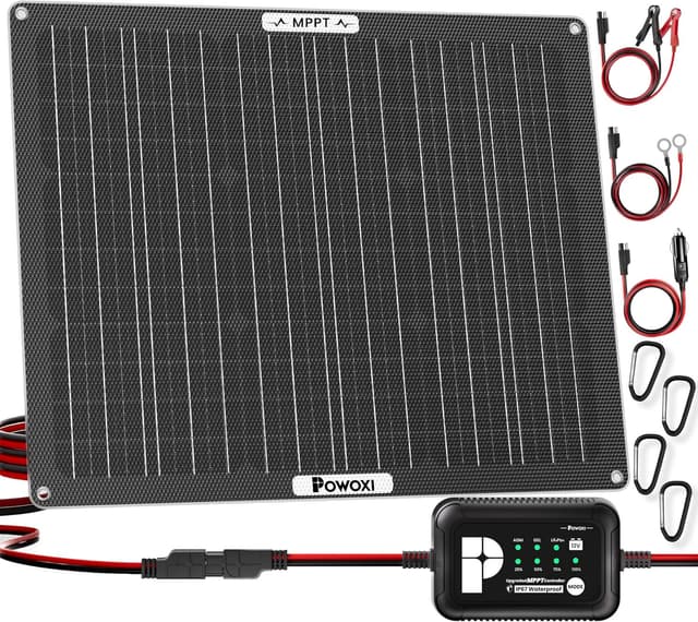 Detalle de POWOXI 50W solar battery charger