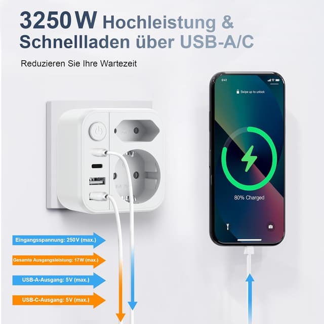 Detalle de Dalimee Reiseadapter UK Typ G (7 in 1) für England/Irland/Schottland & Dubai – Adapter von EU auf UK