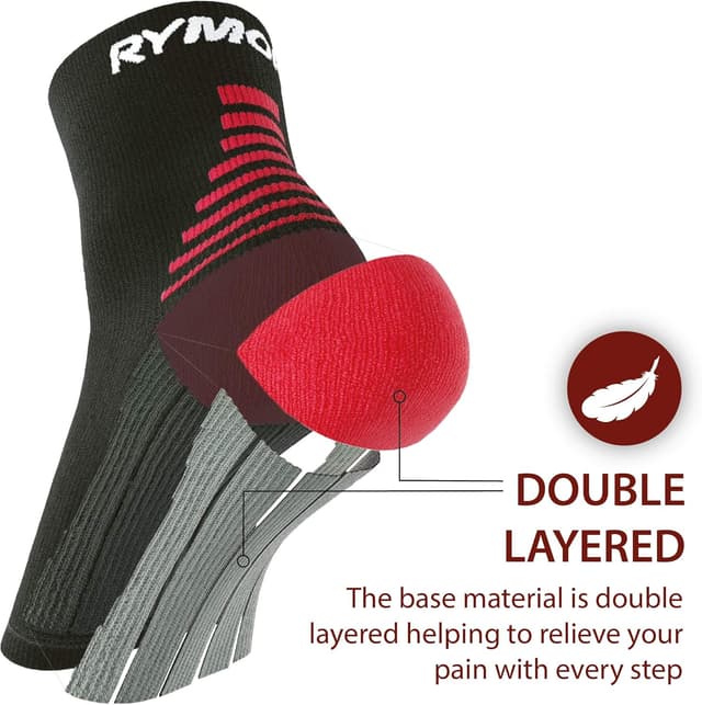 Detalle 2 de Rymora Foot Compression Socks Sleeves (Black) – Ease plantar fasciitis discomfort for heel, arch & ankle support (Large, 25–29cm arch circumference)