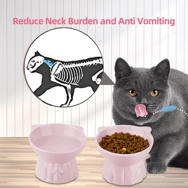 Thumbnail 2 de Ceramic Elevated Cat Bowls 5.2in Wide