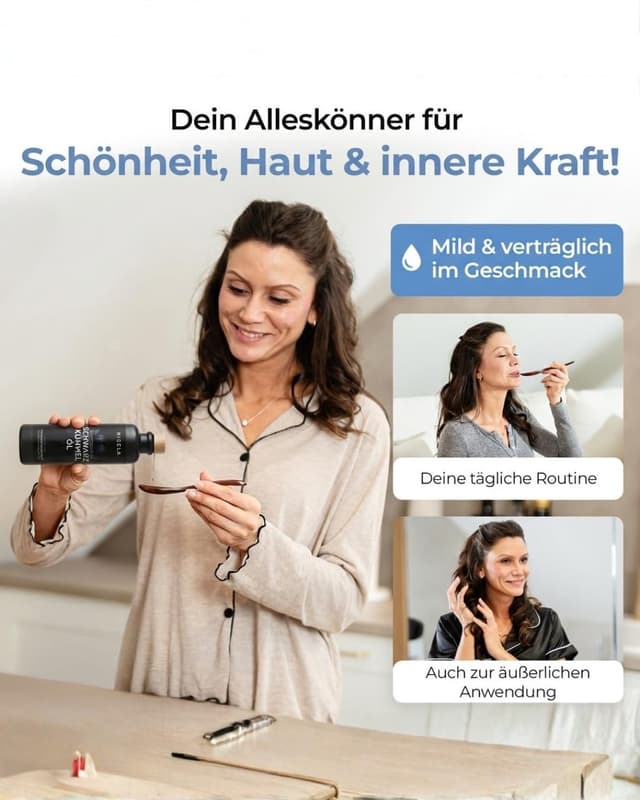 Detalle de Nigela BIO Schwarzkümmelöl ungefiltert – kaltgepresst in lichtgeschützter Keramikflasche, 3 x 200 ml