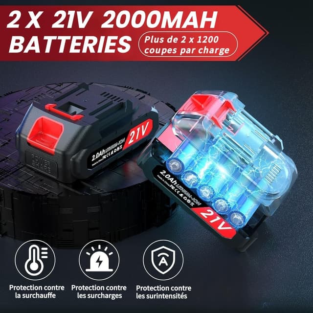 Detalle 2 de Sécateur électrique sans fil télescopique 2-en-1 avec écran et boîte de rangement, 50 mm