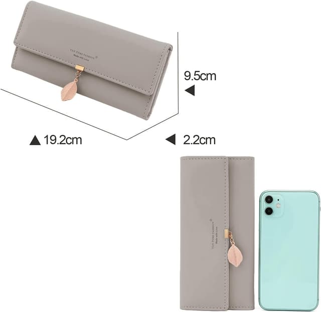 Detalle de CALIYO Damen-Geldbeutel im Langformat aus veganem Leder – mit Reißverschluss und vielen Fächern