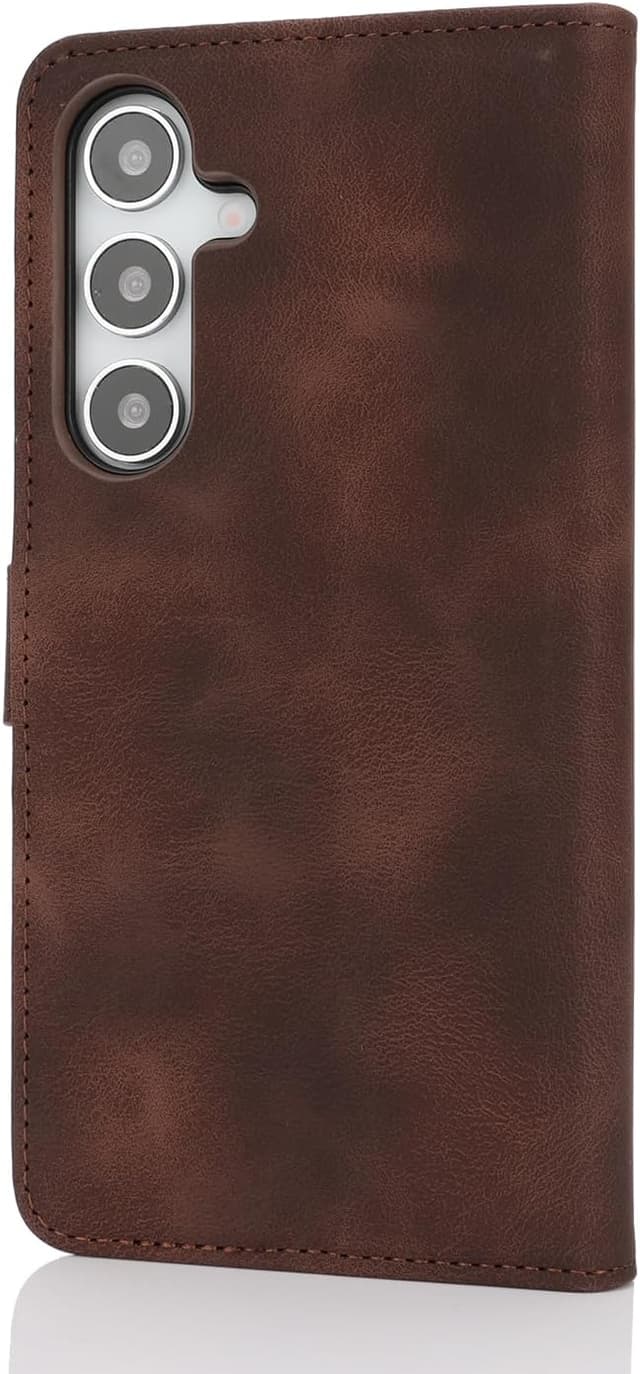Detalle de Zouzt Hülle für Samsung Galaxy S25 Plus – stoßfeste PU-Leder Flip-Hülle mit Kartenhalter & verstellbarem Stand (Vintage Dunkelbraun)