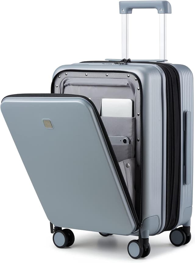 Detalle de Hanke 20 inch expandable cabin luggage hard shell case with laptop compartment, spinner wheels and combination lock (Grey)