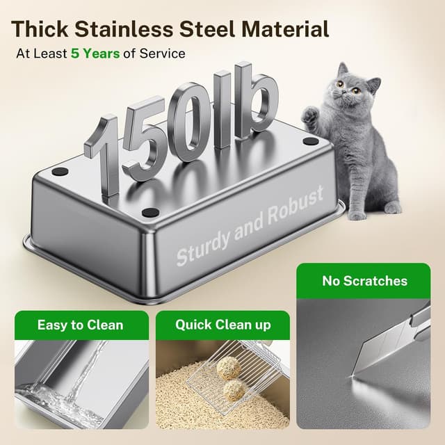 Detalle 2 de Stainless Steel Cat Litter Tray 32L XL