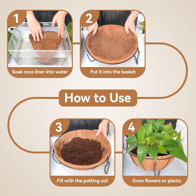 Detalle de Halatool 3-Pack 14 Inch Round Coco Coir Hanging Basket Liners (Coconut Fibre)