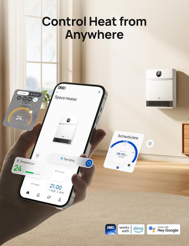 Detalle de Dreo Smart Electric Wall Heater 30° oscillation 🛋