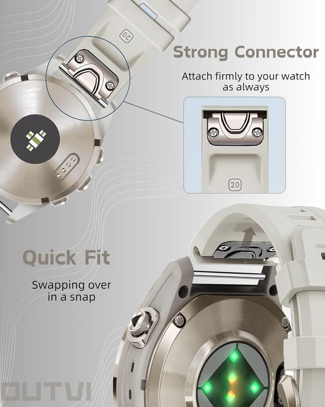 Detalle de OUTVI 20mm Soft Silicone Watch Band with Soft Gold Buckle for Garmin fenix 5s/6s/7s, epix Pro Gen 2 42mm & Descent Mk2/3 Series