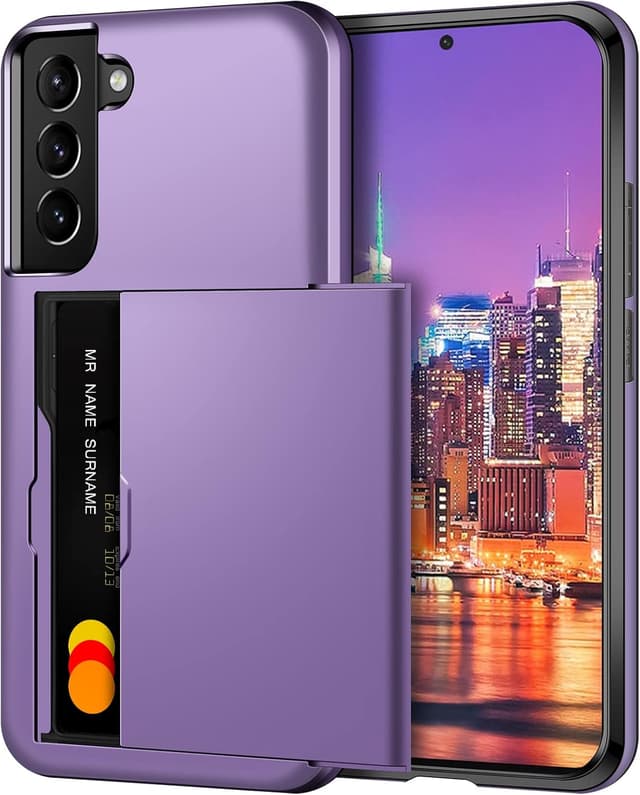 Detalle de Coolden Samsung Galaxy S22 Wallet Case (Grey Purple) – card holder, shockproof hybrid protection