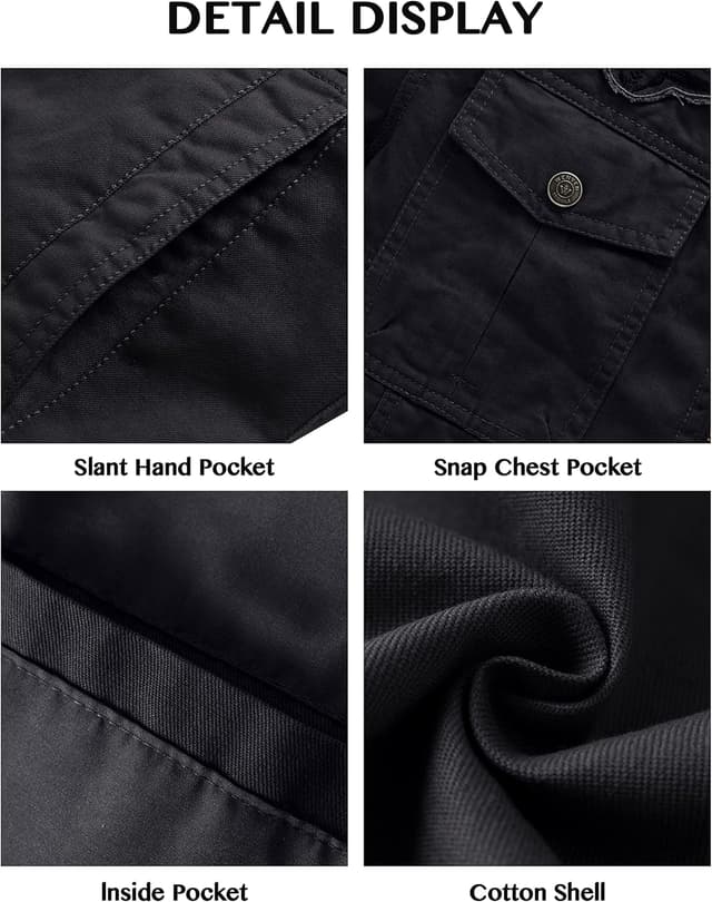 Thumbnail 5 de WenVen Giacca da Uomo Classica in Cotone con Zip Antivento e Tasche, stile casual autunnale