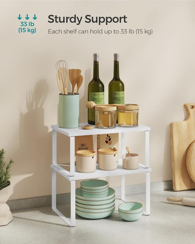 Detalle de SONGMICS KCS027W01 Kitchen Cupboard Organisers (Set of 4) – stackable, expandable counter spice racks