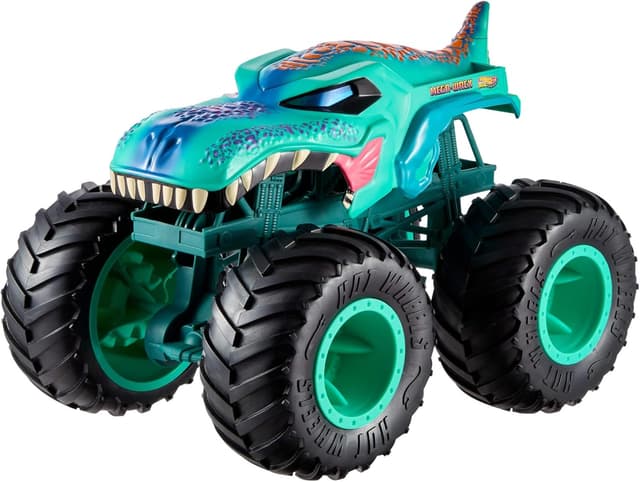 Detalle de Hot Wheels Monster Trucks Mega-Wrex Colossale JJN47, veicolo con ruote giganti per scontri da Monster Trucks Live