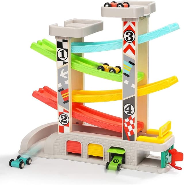 Imagen de TOP BRIGHT Kugelbahn Autorennbahn aus Holz mit 5 Autos en OfertitasTOP