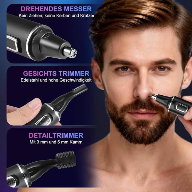 Detalle de NUMIFUN Nasenhaartrimmer Herren 2-in-1: Nasenhaarentferner & Ohrhaarschneider, USB wiederaufladbar, IPX7