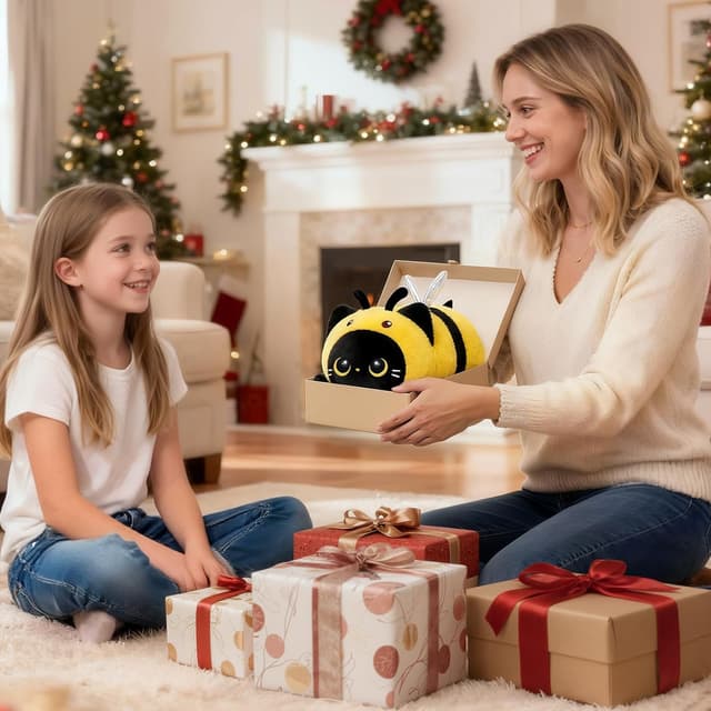 Thumbnail 4 de Mewaii Schwarze Katze Biene Plüschkissen 20 cm