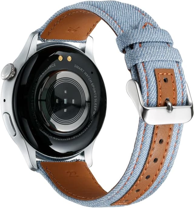 Detalle de Triblanc Denim Canvas Watch Straps (18mm, 20mm, 22mm) with Quick Release – smartwatch style replacement bands