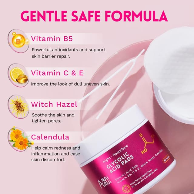 Detalle de ANAi RUI Dischetti esfolianti all’acido glicolico 35% AHA Peeling Pad viso (80 pads)