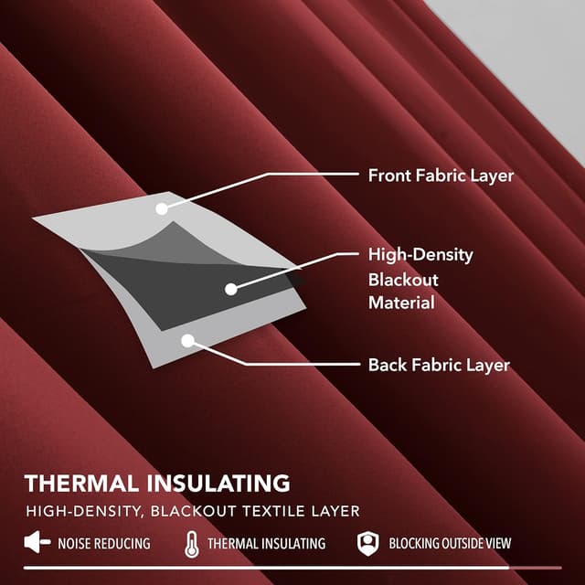 Detalle de Deconovo Verdunkelungsvorhang mit Kräuselband 160x132 cm (2er-Set), rot