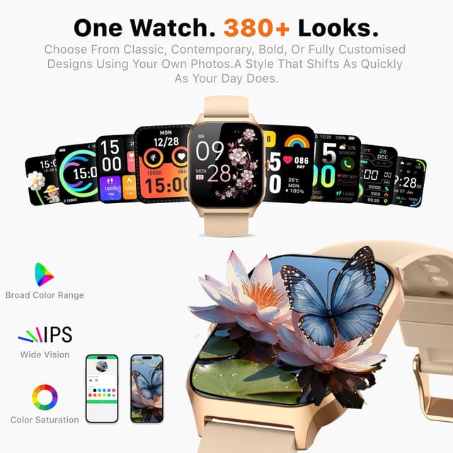 Detalle 2 de Kriutefy smart watch for women & men with call answering, HD display and fitness tracking (Champagne Gold, 2 straps)