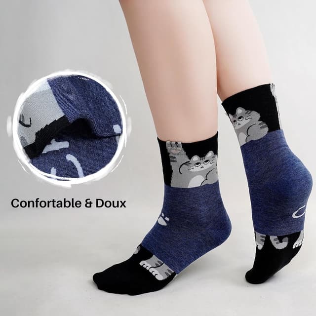 Detalle 2 de ZAKASA Chaussettes en coton pour femmes motif animaux (panda, chat, chien, ours) – Lot de 5 paires