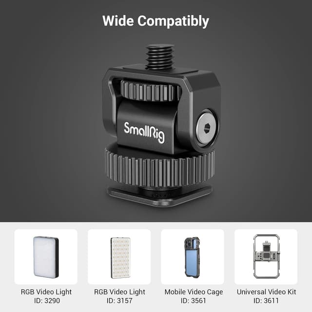 Detalle 2 de SMALLRIG 3577 Mini Ball Head Cold Shoe Mount Adapter (1/4" + Kaltschuh) für Kamera, Käfig, Licht & Mikrofon