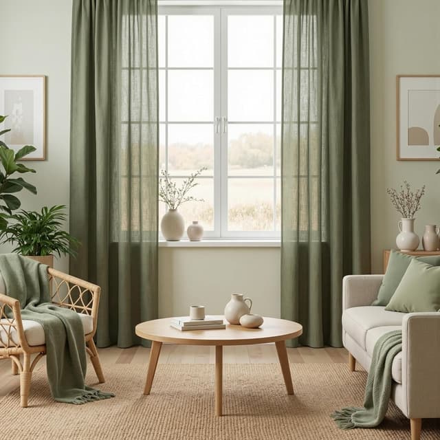 Detalle de MYSKY HOME Gardinen Wohnzimmer Vorhänge mit Kräuselband in Leinenoptik (2er-Set) – halbtransparent, naturähnlicher Stil