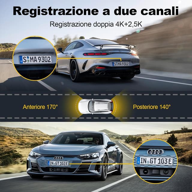 Detalle de Dashcam auto anteriore e posteriore 4K/2.5K con Wi‑Fi 5GHz e GPS, IPS 2,0” e GPS