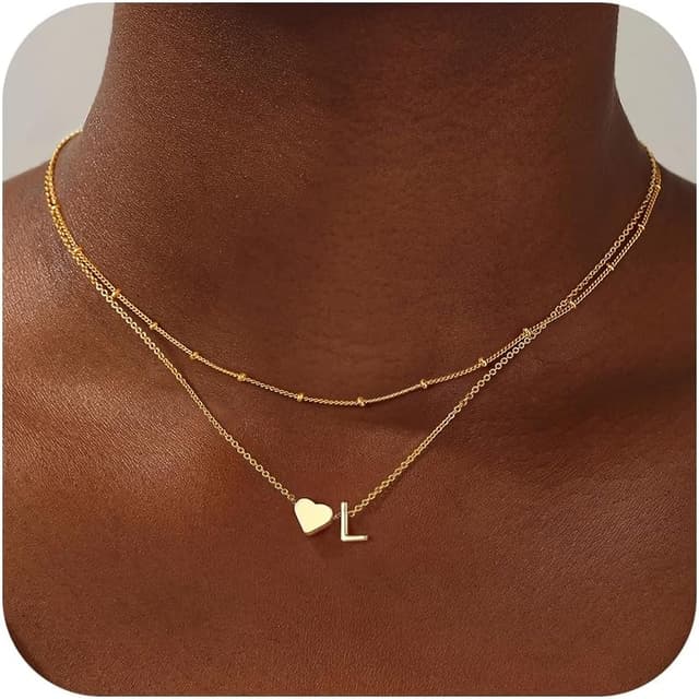 Detalle de TINGN Collana con lettere A-Z in oro 18 carati placcato e ciondolo a cuore, multifila personalizzata