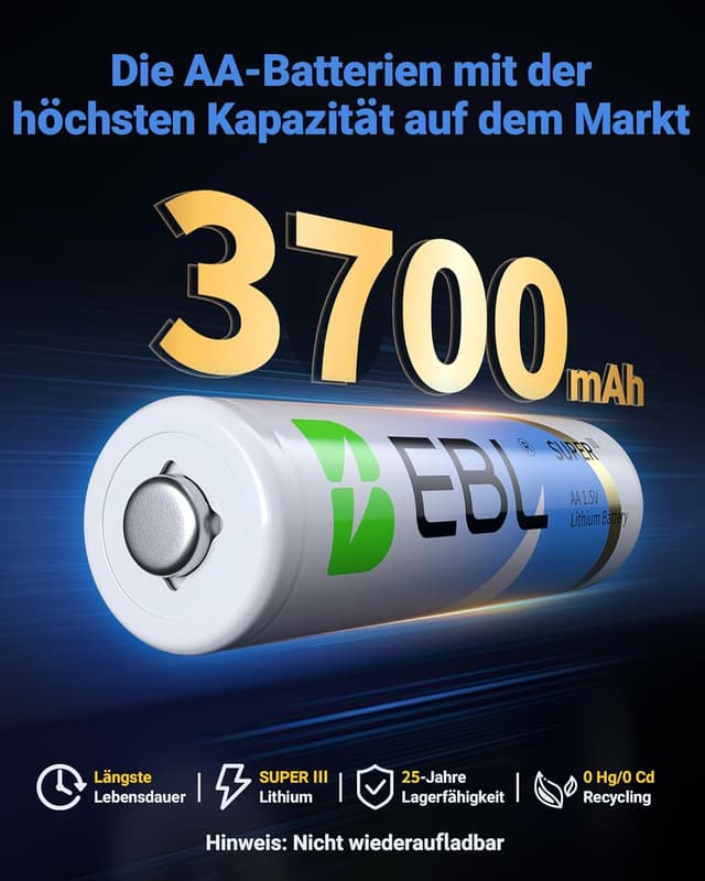 Detalle 2 de EBL AA Lithium 3700mAh 8er-Pack