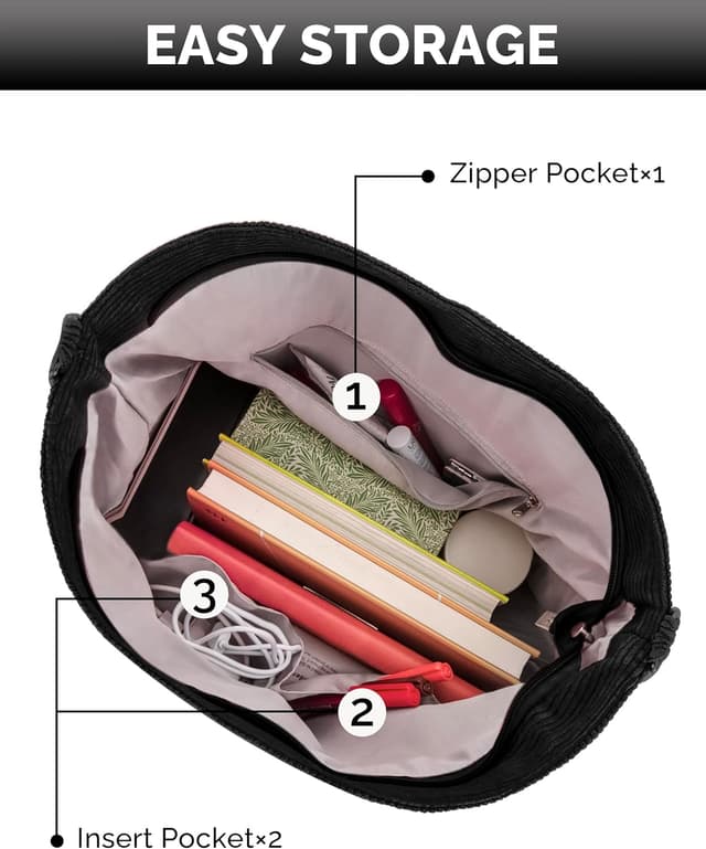 Detalle de Prite Shopper Tasche Damen in Groß mit Kordstoff – Tote Bag für College, Schule, Arbeit & Reisen