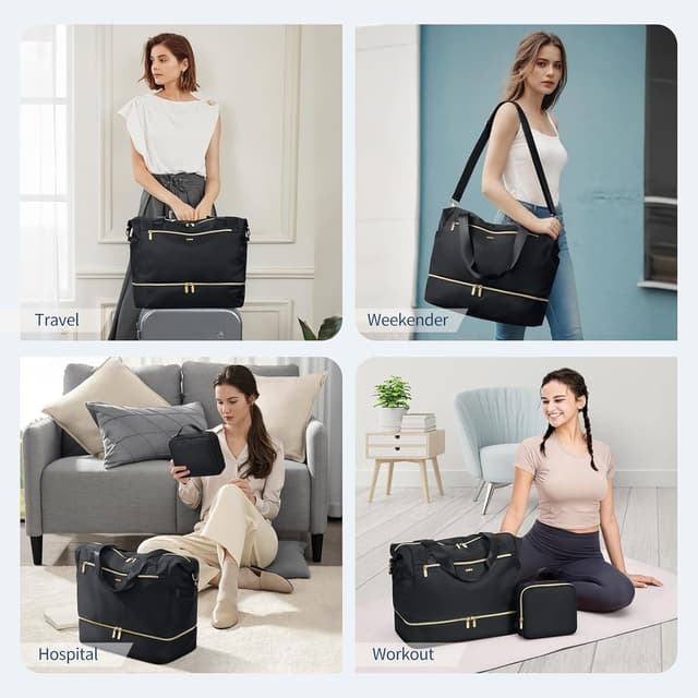 Detalle 2 de VNINE Borsone da viaggio donna con scomparto scarpe e organizzazione per 3-5 giorni