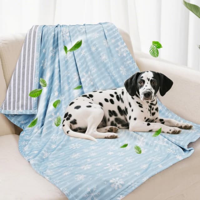 Detalle de Deamoser Reversible Cooling Pet Blanket (Ice Silk & Natural Cotton) 104x76cm, Blue