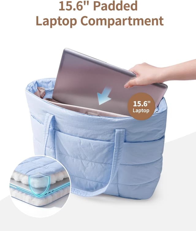 Thumbnail 6 de Narwey Quilted Puffer Tote Bag with Cup Holder and 15.6" Laptop Sleeve