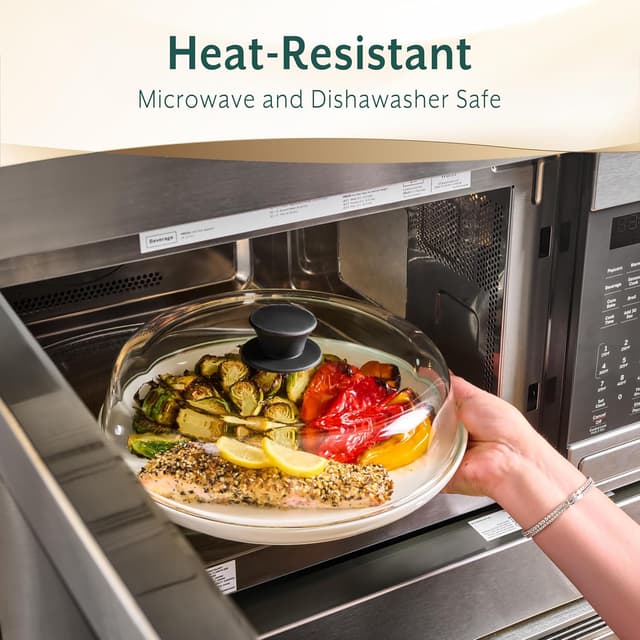 Detalle de Le'raze 10-Inch Glass Microwave Splatter Cover (BPA & Lead Free, Dishwasher Safe)