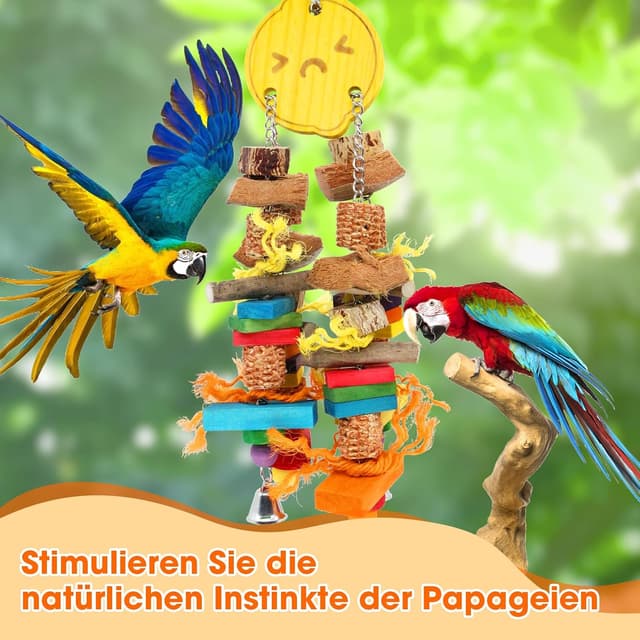 Detalle de MQUPIN Papagei-Spielzeug für große Vögel: bunte Holzblöcke mit natürlichen Elementen