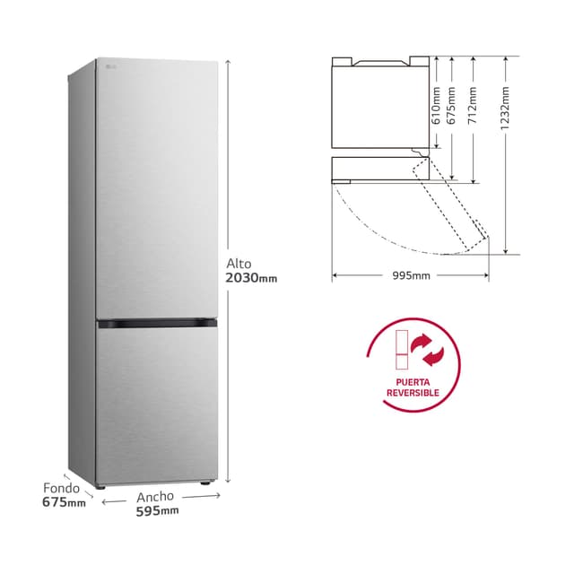 Detalle de LG GBV7280CMB reacondicionado grado D con Total No Frost y Door Cooling (203 cm)