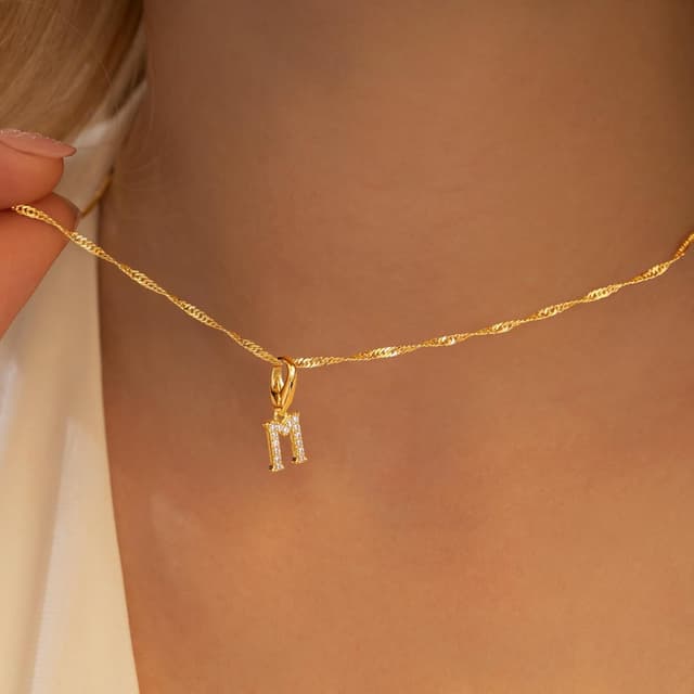Detalle 2 de Chaîne en or 14 carats avec lettres TINGN (A à Z) pour femmes et filles