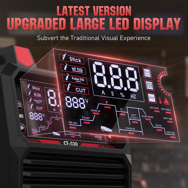 Detalle de YESWELDER CT-520 5-in-1 TIG Welder & Plasma Cutter (200A TIG/Stick, 50A Plasma, Dual Voltage 110/220V)