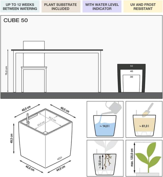 Thumbnail 1 de LECHUZA Cube Premium 50 Silber metallic