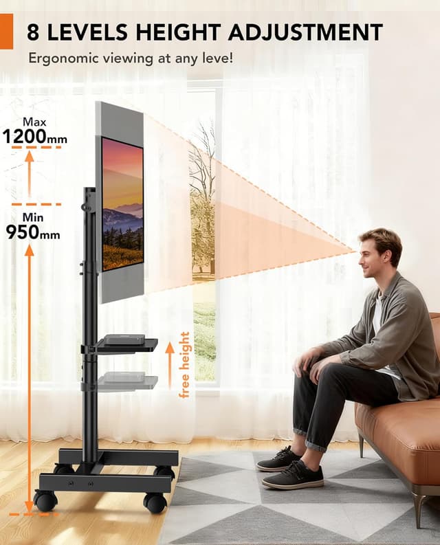 Detalle 2 de Hemudu mobile TV stand on wheels for 13–50 inch TVs (max 20 kg, max VESA 200x200 mm)