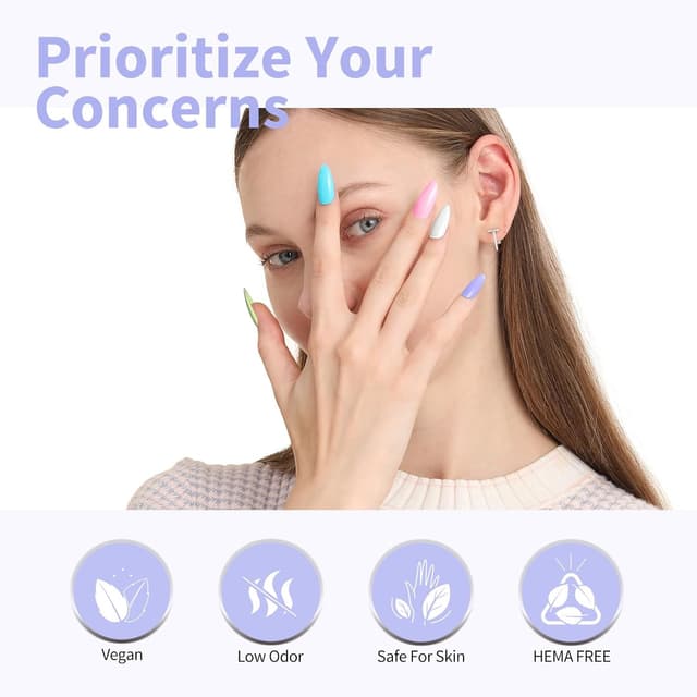 Detalle de CANNI 6Pcs 9ml Hema-Free Gel Nail Polish Set (Green, Blue, Purple, Pink, Milky White) — LED Soak-Off DIY Kit