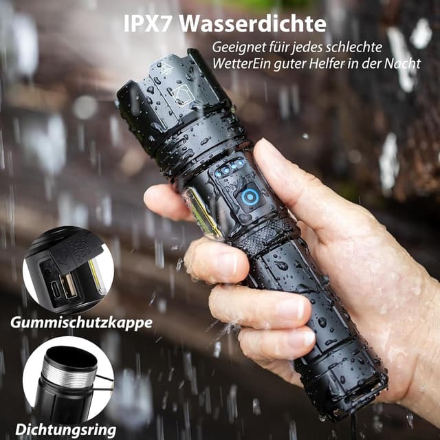 Thumbnail 6 de ZEUSFIRE Taschenlampe LED aufladbar mit USB, 7 Lichtmodi & IPX7 – für Camping, Wandern und Outdoor