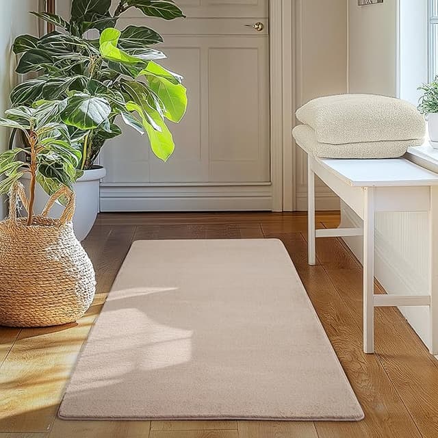 Detalle de SIMPEX Alfombra Runner Beige 60x100 cm 🏡 Antideslizante y Lavable