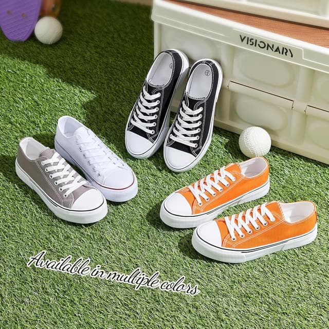 Detalle de Adokoo Canvas Tennis Shoes for Women (Low Top) — White/Black Lace-Up Casual Sneakers