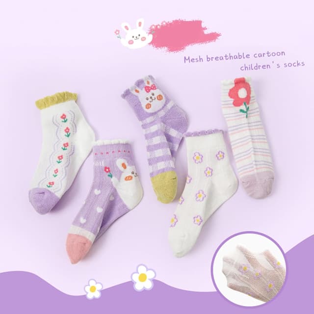 Detalle de QKURT 5 Pairs Kids Ankle Socks (Breathable Mesh) for 1–8 Years