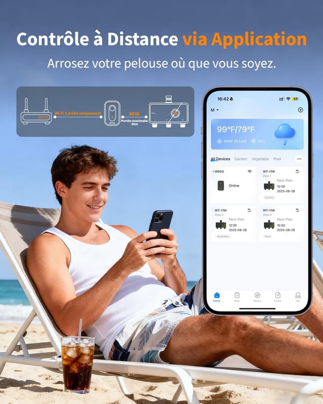Detalle de Diivoo programmateur d’arrosage WiFi 3 zones (entrée en laiton) avec minuterie et contrôle Alexa/Google