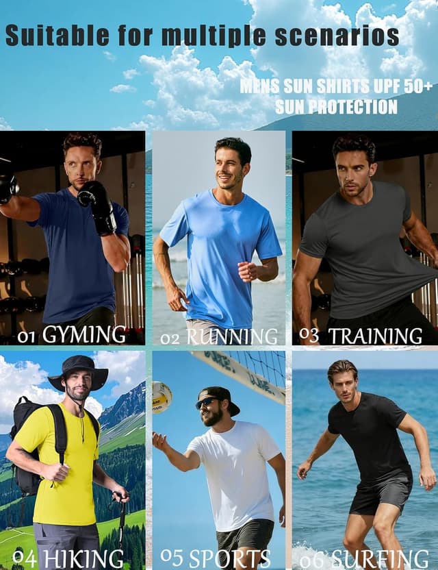 Detalle 2 de KEFITEVD Men’s quick-dry stretchy T-shirt with UPF 50+ fabric for summer sport