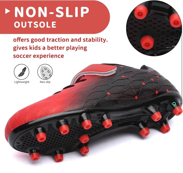 Detalle de Kids FG/AG Football Boots – Boys and Girls Synthetic Trainers with Hook-and-Loop Closure