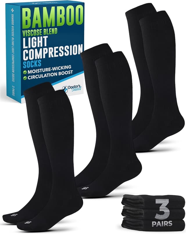 Detalle de Doctor’s Select Bamboo Viscose Light Compression Socks (8–15 mmHg) — Knee High, 3 Pairs